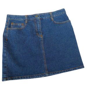Theory Skirt Mini Blue Denim Jean Yoke Hip Pockets Cotton Elastane Western USA 2